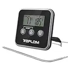 Teplom Meat Thermometer Digital Cooking Thermometer with Smart Kitchen Timer Mode Cooking Grill Oven Thermometer with Stainless Steel Probe and Magnet Best for BBQ Milk Water Jam (Black)