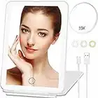 Makeup Mirror with 10X Magnifying Mirror, Vanity Mirror with 80 LED Lights, Rechargeable 2500mAh Batteries, Travel LED Mirror with 3 Color Lights, Compact Light Up Mirror, Travel Essentials for Women