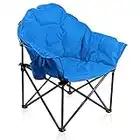 ALPHA CAMP Campingstuhl Faltbar, Strandstuhl Klappbar Leicht mit Becherhalter, Campingstuhl mit Tragetasche für Outdoor, Moonchair bis 150kg, Blau