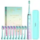 Electric Toothbrushes for Adults, USB Rechargeble Toothbrush, 4 Hours Charge Lasts up 30 Days, YUNCHI Y7 Sonic Toothbrush with 5 Modes and 2 Mins Smart Timer (10 Brush Heads, Green)