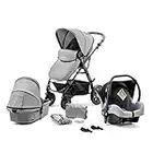 kk Kinderkraft MOOV Carrito bebé 3 Piezas, Carro, Carrito bebé 3 en 1, Silla Paseo, Sistema de viaje, Silla coche, Plegable, Con accesorios, Góndola, Adaptateurs, 22 kg, Gris