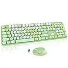 MoMoOne Wireless Computer Keyboards Mouse Combos Set, Colored Retro Round Keycaps, Colorful QWERTY Typewriter Full Size Keyboards, 2.4GHz USB Receiver Connection(Green-Colorful)