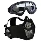 Aoutacc Kit de protection Airsoft avec demi-masque en maille avec protection des oreilles et lunettes - Pour CS/Chasse/Paintball/Tir, Noir