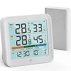 VOCOO Wireless Thermometer Indoor Outdoor Hygrometer with 1 Remote Sensors,Digital Humidity Temperature Gauge Meter Monitor with Backlit Clock Min/Max Value, ℉/℃ Air Indicator for Home, Greenhouse