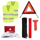 Triangle d'avertissement de véhicule et, Sylanda 6 en 1 kits d'outils routiers avec gilet de sécurité d'urgence pliable réfléchissant Marteau de sécurité kit de premiers secours accessoires de voiture