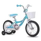 CYCMOTO Unicorn 14'' Kids Bike with Basket, Hand branke & Coast Brake & Training Wheels for 3 4 5 Years Girls, Toddler Bicycle,Blue