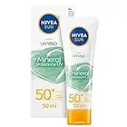 NIVEA SUN Crema UV Viso Mineral FP50+ in tubetto da 50 ml, Crema solare viso 50+ vegana, Protezione solare viso con filtri UV 100% minerali, Crema viso con aloe vera organica e antiossidanti