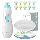 Baby Nail File Megainvo Electric Nail Trimmer Manicure Set Nails Clipper LED Light Whisper Quiet Design Safe for Newborn Toddler Kids Toes and Fingernails Care Kit 10 Grinding Heads Blue