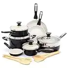 GreenPan Rio Healthy Ceramic Non-Stick 16-Piece Cookware Pots and Pans Set, PFAS-Free,Black and Cream