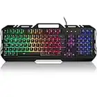 WisFox Office Teclado Gaming con Cable USB, Metal Retroiluminado RGB Teclados para Juegos, Resiste al Agua Anti-Ghosting Teclado para PC/Laptop / PS4 / Xbox One