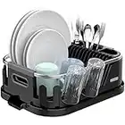 MR.SIGA Dish Drying Rack for Kitchen Counter, Compact Dish Drainer with Drainboard, Utensil Holder and Cup Rack, Black