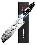 TUO Santoku Knife - Japanese Chef Knife 7 inch High Carbon Stainless Steel - Kitchen Knives with G10 Full Tang Handle - Black Hawk-S Knives Including Gift Box