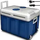 tillvex Glacière électrique 40L avec des roulettes | Mini-frigidaire 230 V et 12 V pour camping avec voiture | refroidit et réchauffe | Mode ÉCO (Bleu)