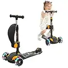 BremToy Kinderroller, Tretroller mit LED-Rädern, Kinder Scooter mit Höhenverstellbarem Lenker, Faltbarer Kickscooter für Kinder von 1-12 Jahren, Gelb