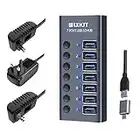 Hub USB Alimenté，WLXKJY Aluminium USB Hub 3.0 à 7 Ports Multiprise USB 3.0 avec 12V/3A Alimentation Externe Multi Port USB Hub, 5 Gbit/s,Commutateurs Individuels et Indicateur LED