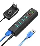 Hub USB 3.0, Vansuny Hub USB 3.0 Alimenté, 6-en-1 Port USB Multiple pour PC, Ultra Transfert Ultra Rapide 5Gb/s