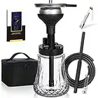 Portable Hookah Set With Everything, Mini Shisha to go Small Glass Aluminum with Silicone Bowl Heat Management System Charcoal Holder Coal Tongs Travel Case Bag -Black