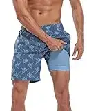LRD Men's Swim Trunks with Compression Liner 7 Inch Inseam Quick Dry Swim Shorts Sailfish/Blue - XXL