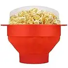 Flexzion Popcorn Popcorn Machine à micro-ondes avec couvercle, bol pliable en silicone, récipient de stockage de qualité alimentaire pour fêtes, enfants et adultes, film, camping Rouge