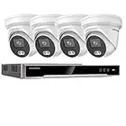 Hikvision Système de vidéosurveillance IP PoE 8 MP 8 canaux 4K UHD NVR audio micro couleur 4 caméras dôme 4 MP (disque dur 2 To pré-installé)