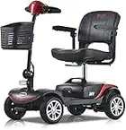 Electric Powered Mobility Scooters for Seniors Adults 300lbs Max Weight, 4 Wheel Folding Mobility Wheelchair for Travel - Long Range Power Extended Battery w/Charger and Basket- Red