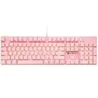 MECOOL Teclado mecánico para juegos con cable, teclado retroiluminado blanco, interruptores rojos, tamaño completo, 104 teclas, diseño de EE. UU., color rosa