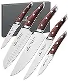 Brewin CHEFILOSOPHI Chef Knife Set 5 PCS with Elegant Red Pakkawood Handle Ergonomic Design,Professional Ultra Sharp Kitchen Knives for Cooking High Carbon Stainless Steel Japanese Chef's Knife…