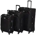 AMERICAN TOURISTER Pop Max Softside Luggage with Spinner Wheels, Black, 3-Piece Set (21/25/29), Pop Max Softside Luggage with Spinner Wheels