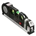 Laser Spirit Level – 3 in 1 Multipurpose Self Level Retractable Double Sided Measuring Measure Tape – Horizon Cross Standard Aligner, Metric Ruler, Horizontal 180° Vertical 90°, 45°, ±0.029°=±1.0mm/m