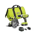 RYOBI P1985 18V ONE+ Drill and Circular Saw Kit with 2.0 Ah Battery and Charger