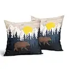hodmadod Bear Pillow Covers 18X18 Inch Set of 2 Mountain Forest Wildlife Animal Bear Blue Pillows Case Rustic Linen Square Western Cabin Outdoor Pillow Covers for Lodge Patio Bedroom Decor…