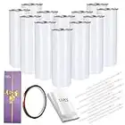 12 Pack Straight Skinny Sublimation Tumblers 20oz for Heat Transfer, Bulk Sublimation Blanks Individually Boxed, Double Wall Insulated Tumbler with Shrink Films & Heat Tape, White (12)