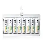 EBL 8Pcs Piles Rechargeables AA 2800mAh avec Chargeur de Piles Rapide Individuel 9010, Chargeur de Piles AA AAA Ni-MH avec Indicateur LED Intelligent, Charge Rapide de 8 Slots Indépendants