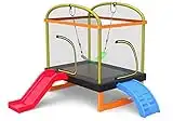 LANGXUN 6.5 Ft 4-in-1 Rectangle Trampoline for Kids, with Climb, Slide, Swing, Multi-Functional Indoor Outdoor Toddler Mini Trampoline for Girls and Boys Gift, Age 1-10