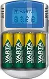 Varta Caricabatterie LCD per AA/AAA con 4 Batterie AA 2600 mAh, Adattatore 12V e Cavo USB Inclusi