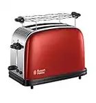 Russell Hobbs Grille Pain [Rapide: Technologie Fast Toast] Colours Rouge (Fentes Extra Large, 6 Niveaux, Décongélation, Fonction Surélévation, Réchauffe Viennoiserie, Tiroir Ramasse Miettes) 23330-56