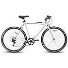 HILAND Retro Urban Hybrid Bike 700C Vélo de Ville pour Homme et Femme Roues Monobloc Vitesse Unique City Bike Blanc…