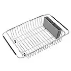 iPEGTOP Expandable Dish Drying Rack, Over the Sink Dish Rack, In Sink Or On Counter Dish Drainer with Grey Utensil Holder Cutlery Tray, Rustproof Stainless Steel for Kitchen