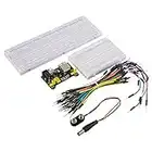 HUAREW Breadboard kit con moduli di alimentazione, ponticelli, clip per batteria, 830 & 400 punti di ancoraggio breadboard