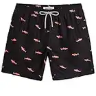 MaaMgic Mens Quick Dry Swim Trunks with Mesh Lining Flamingo Boardshorts, Black Pink Shark, Large ( Waist:33inches-35inches )