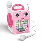 EARISE K25P Karaoke Machine for Kids, Karaoke Set with 2 Microphones, Pink Karaoke Machine for Girls, Portable Singing Machine with Flashing Disco Lights, Voice Changer, Bluetooth/AUX/USB/TF Card