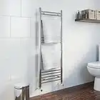 Dual Fuel Heated Towel Rail Chrome Designer Flat Thermostat Electric 1200x450