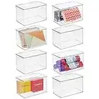 mDesign Organizador de Escritorio – Práctica Caja con Tapa para Pinturas, Notas Adhesivas, Gomas, etc. – Caja apilable de plástico para Escritorio – Juego de 8 – Transparente