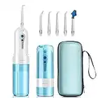 GEEDIAR Idropulsore Orale Irrigatore Dentale Elettrico, Senza Fili, Portatile, Viaggio, USB Ricaricabile per Una Migliore Igiene Orale, con 5 accessori, con Bocchetta per Naso, 460g, 150ml, blu/bianco