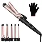 Curling Wand, UOUNE 5 in 1 Curling Tongs Curling Iron with PTC Ceramic Barrels and Heat Insulated Tip - Hair Curler, Adjustable Temperature, Fast Heating, Heat Resistant Glove, Hair Styling Tool