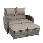 greemotion Rattan-Lounge Bahia Rondo, Sofa & Bett aus Polyrattan, indoor & outdoor, 2er Garten-Sofa mit Stahl-Gestell, Daybed, braun-beige, ca. 121 x 99 x 143 cm