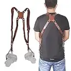 Coolty Camera Shoulder Strap for Two Cameras, Adjustable Leather Camera Strap, Dual Shoulder Digital Camera Leather Harness, Camera Accessories for DSLR/SLR (Brown)