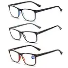 MMOWW 3er-pack Lesebrille Damen und Herren - Anti-blaue Computerbrille mit Federscharnieren（Grau+Blau+Rot,+3.0