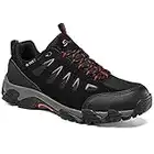 SHULOOK Men's Waterproof Hiking Shoes Lightweight Anti Slip Outdoor Ankle Boots Breathable Hike Trekking Trails Shoe Black/Red