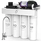 SimPure Tankless UV Reverse Osmosis System, NSF/ANSI 58 Certified, 400GPD RO Water Filter System, Under Sink Water Filtration, TDS Reduction Nearly 0, 1.5:1 Pure to Drain, Built-in Pump (T1-400UV)